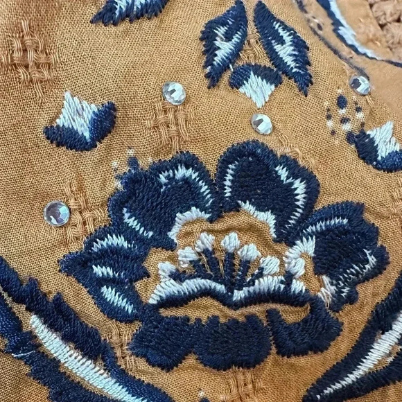 Dress Barn Embroidered Crochet Trim Sequins Boho Peasant Printed Blouse Size 1X - Picture 7 of 9